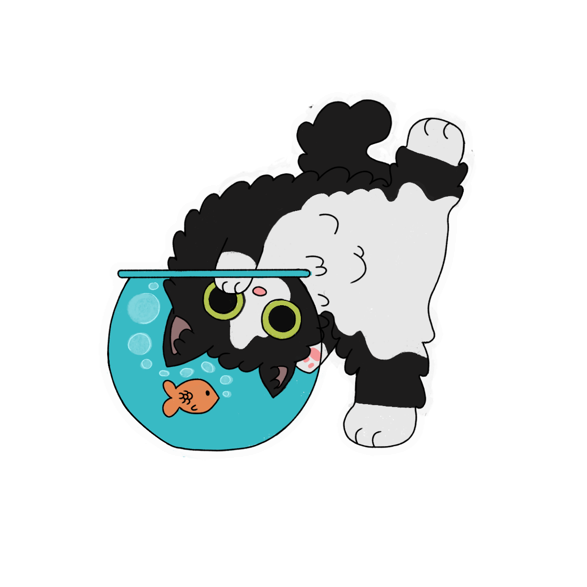 cat with fishbowl