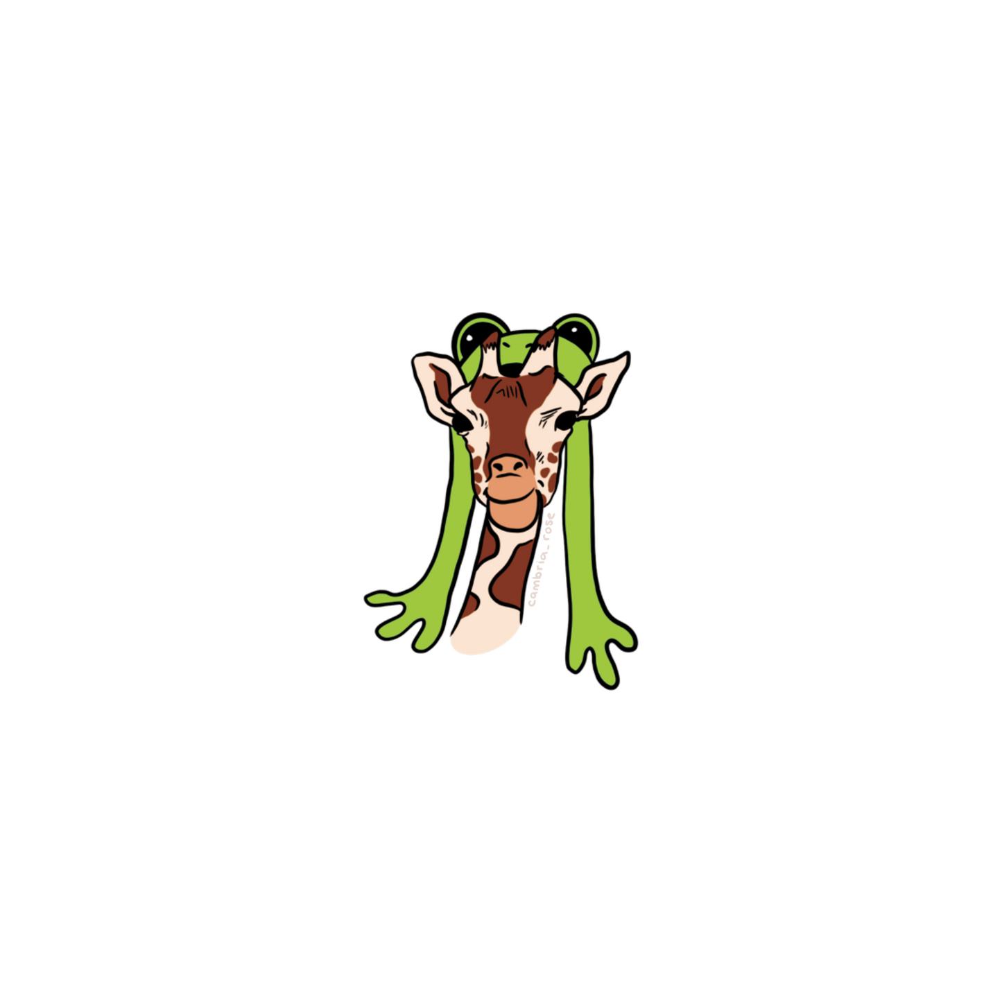 giraffe with frog hat